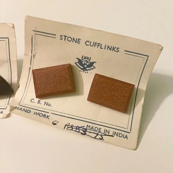 Vintage Lot of 2 Stone Cuff Links Eagle Hand Made in India - Picture 3 of 14